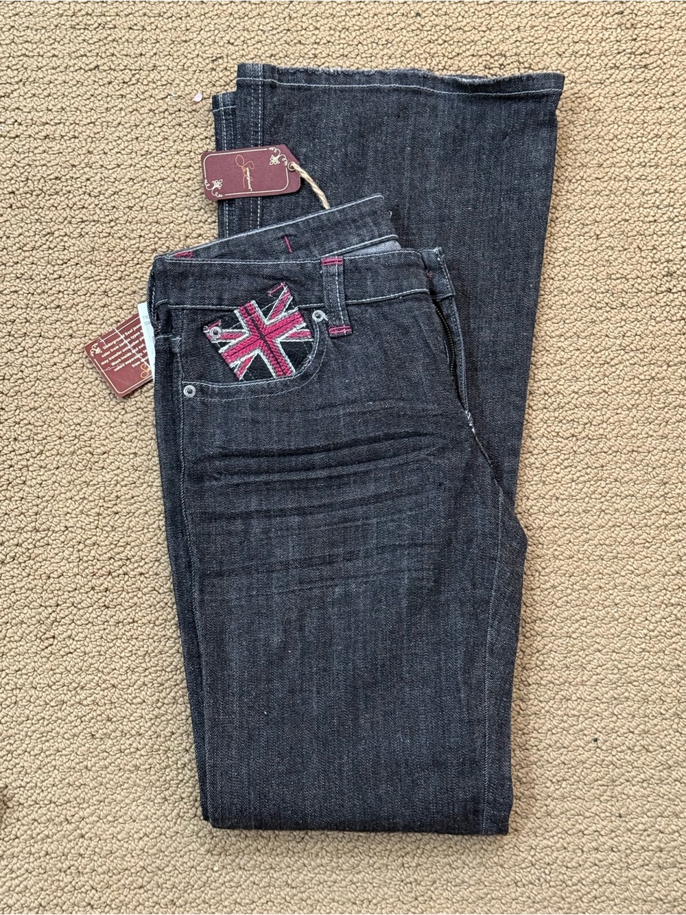 Underground Women's Dark Gray Boot Cut Jeans with Union Jack Pocket